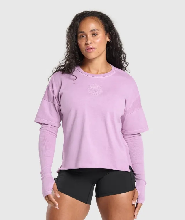 Gymshark Premium Legacy Washed 2-in-1 Long Sleeve - Warm Lilac