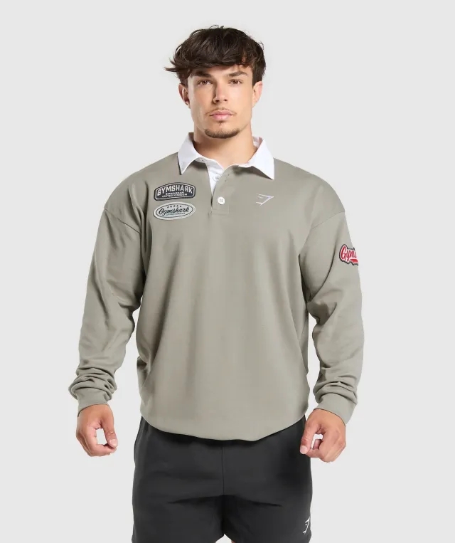 Gymshark Rugby Shirt - Linen Brown/White