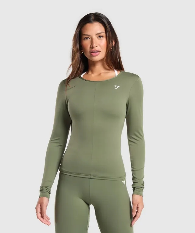 Gymshark Everyday Open Back Long Sleeve Top - Core Olive