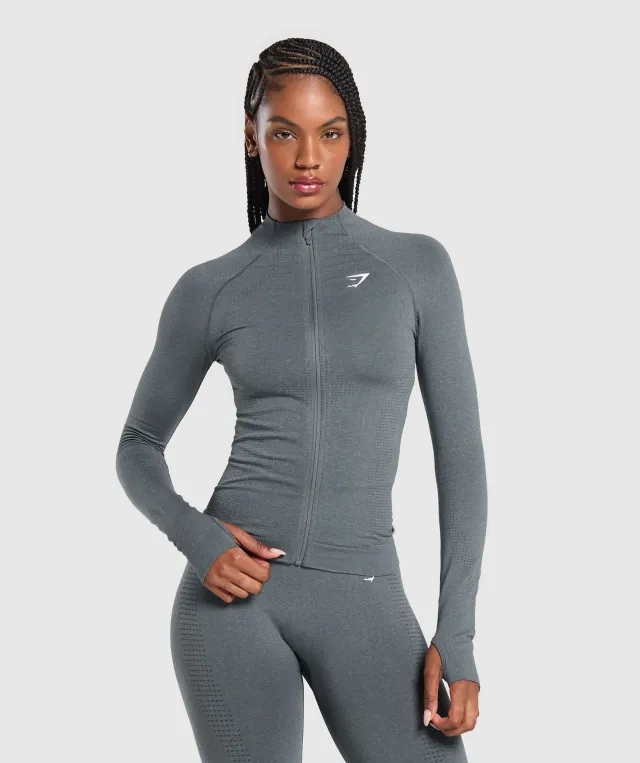 Gymshark Vital Seamless Tight Tracktop - Strong Grey/ Marl