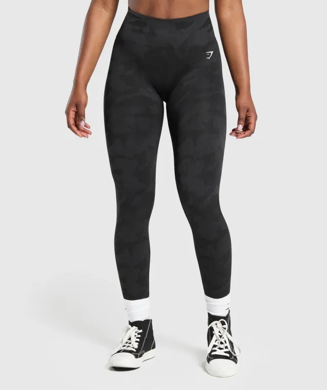 Gymshark Adapt Camo Seamless Leggings - Black/Asphalt Grey
