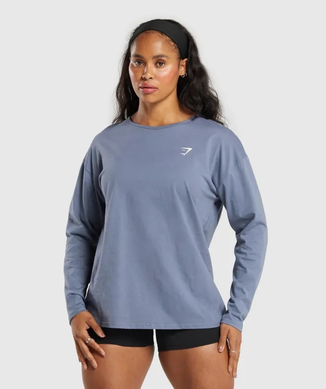 Gymshark Training Oversized Cotton Long Sleeve Top - Iron Blue