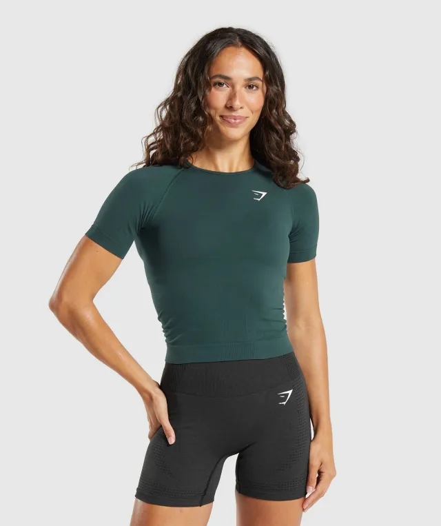 Gymshark Vital Seamless Tight T-Shirt - Woodland Green/ Marl
