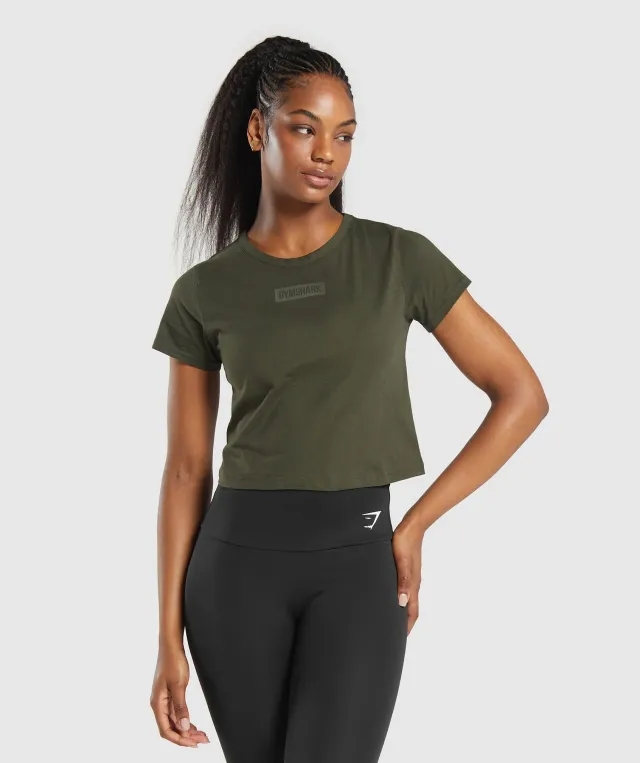 Gymshark Block Crop Top - Winter Olive