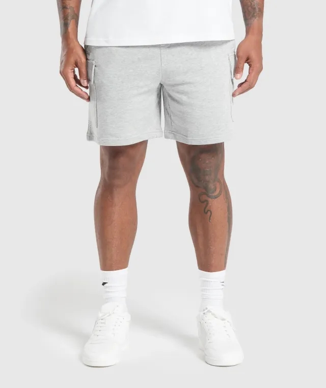 Gymshark Rest Day Essentials Cargo 7 Shorts - Light Grey Core Marl