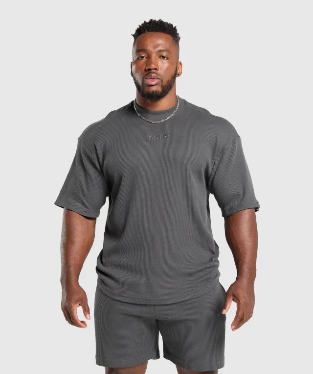 Gymshark Waffle Oversized T-Shirt - Onyx Grey