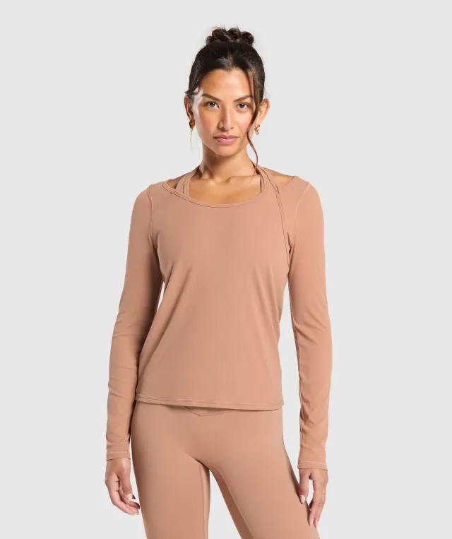 Gymshark Elevate Long Sleeve Top - Autumn Brown