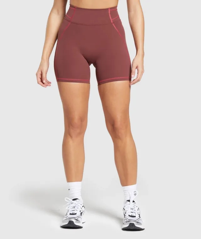 Gymshark Stitch Feature Shorts - Burgundy Brown