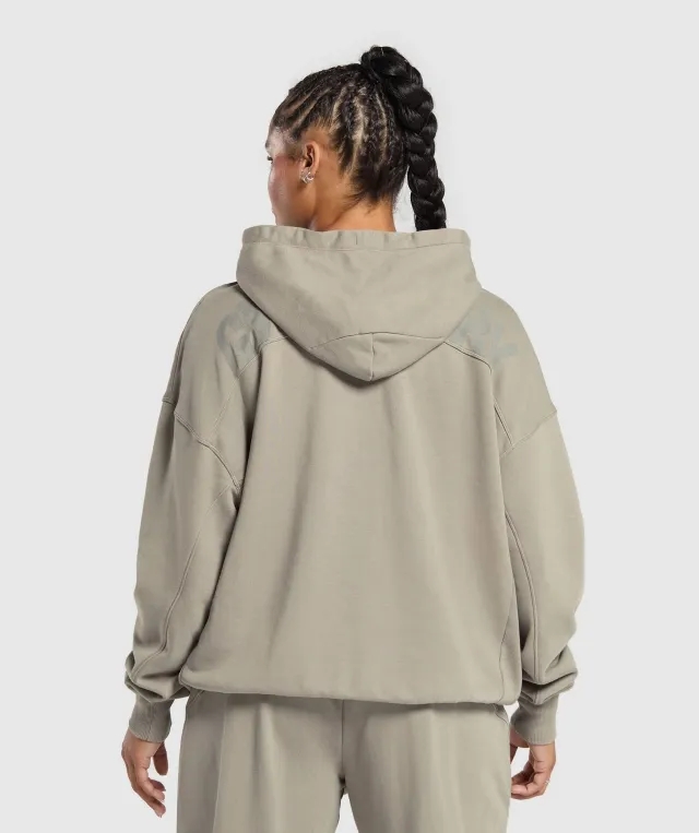 Gymshark Power Oversized Zip Hoodie - Linen Brown/Acid Wash