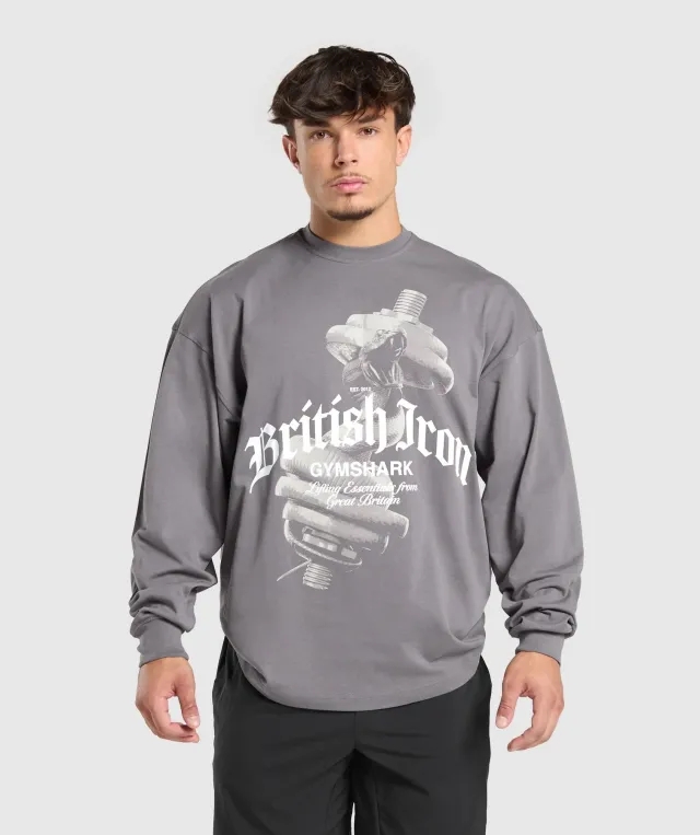 Gymshark British Iron Long Sleeve T-Shirt - Brushed Grey