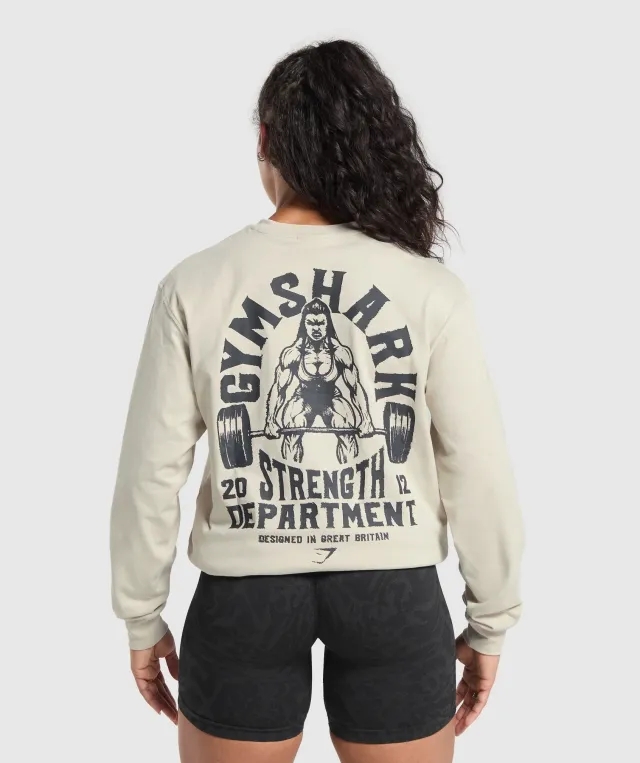 Gymshark Strength Department Graphic LS Top - Pebble Grey