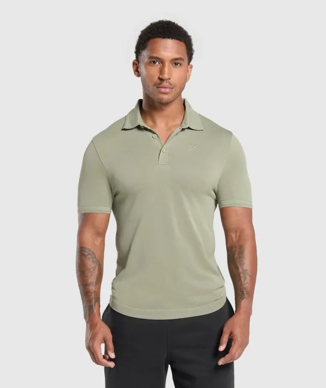 Gymshark Flat Knit Polo Shirt - Chalk Green