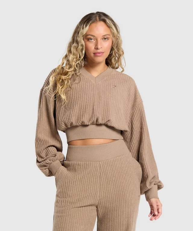 Gymshark Cropped Cord Sweater - Soul Brown