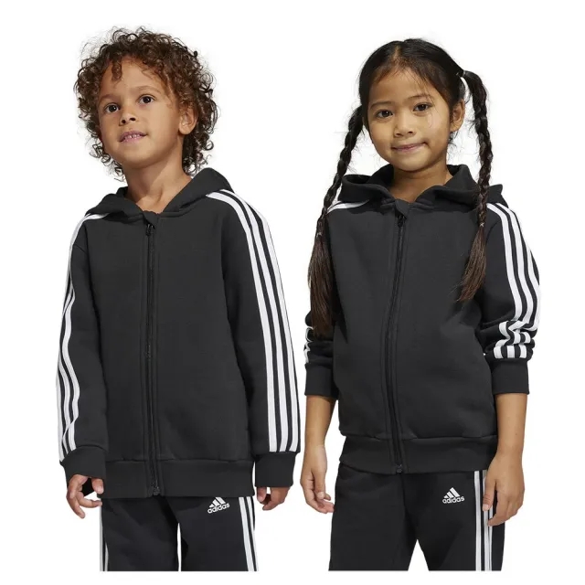 adidas  Essentials 3-Stripes Zip Hooded Jacket  girls's Children's Tracksuit jacket in Black