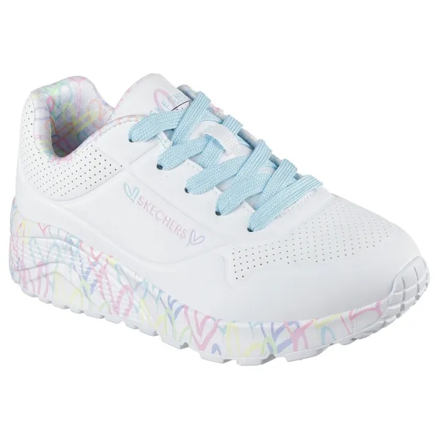 Skechers Girls x JGoldcrown: Uno Lite - Lovely Luv Sneaker in White/Pink Turquoise