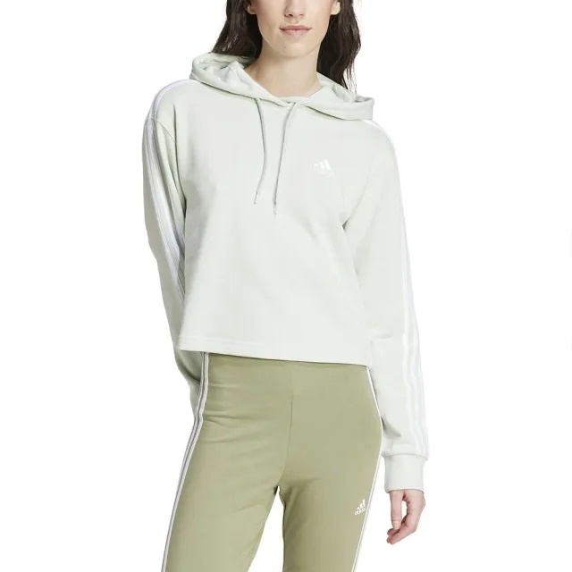 adidas  Essentials 3-Stripes French Terry Crop Hoodie  women's Sweatshirt in Green