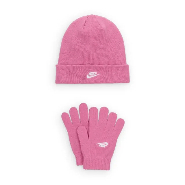 Nike Younger Kids' Club Beanie and Gloves Set - Pink - Acrylic