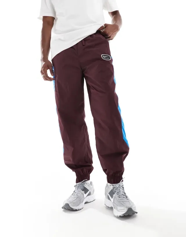 Nike Swoosh Air Woven Joggers In Brown And Blue