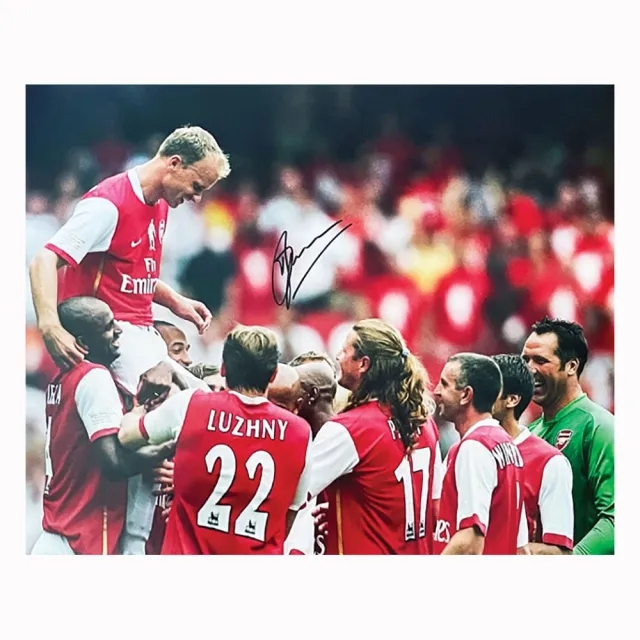 Champion Dennis Bergkamp Signed 16x20 Arsenal testimonial photo