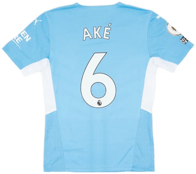 Puma 2021-22 Manchester City Match Issue Home Shirt Ake #6