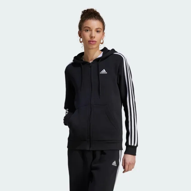 Manchester United x adidas Womens Essentials 3-Stripes Full-Zip Fleece Hoodie Black