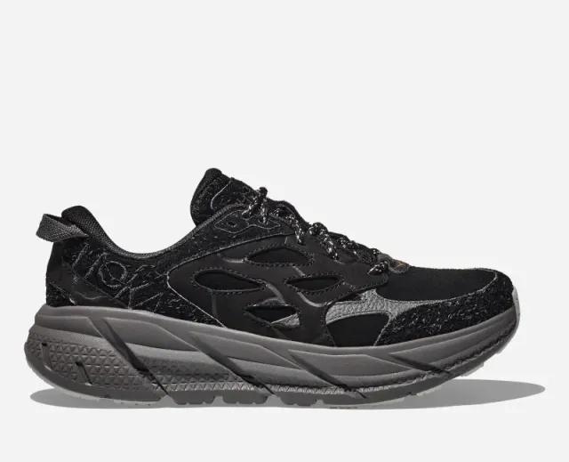 Hoka One One HOKA Elite Terrain System Clifton L Suede Lifestyle Shoes in Black/Satellite Grey