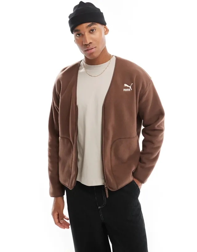 Puma Classics Relaxed Cardigan In Espresso Brown