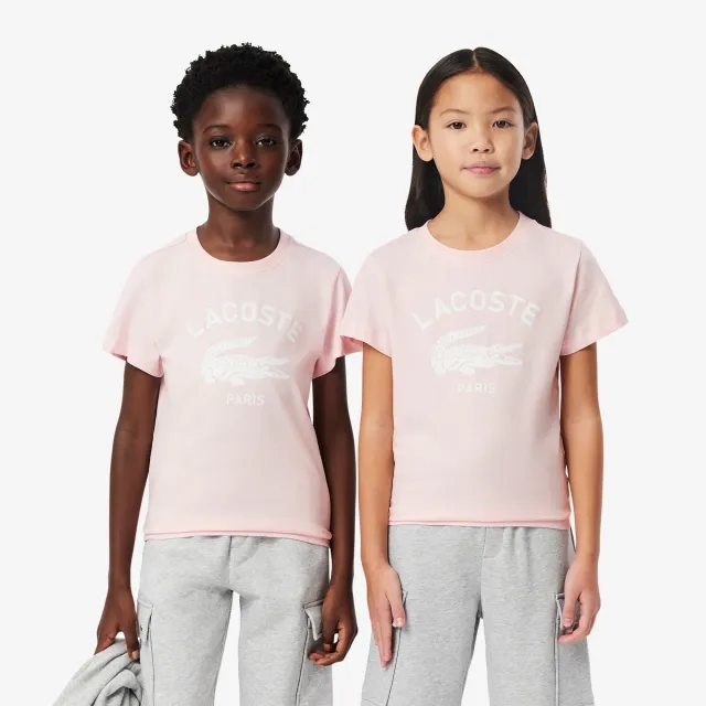 Lacoste Signature Print Cotton T-shirt - Light Pink