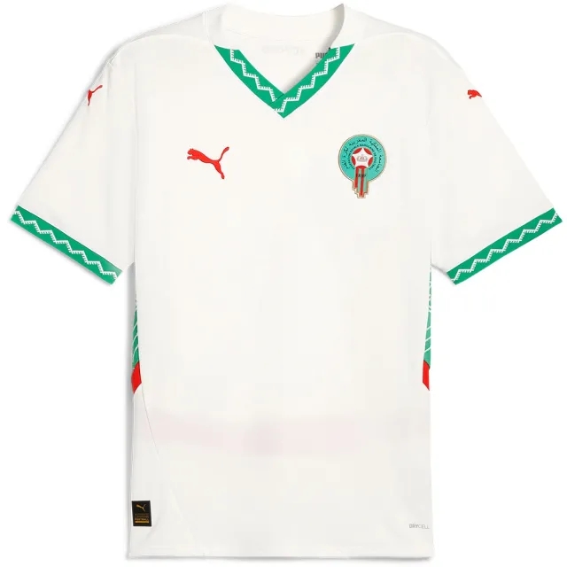 PUMA Morocco 2025 Away Jersey Men, White/Fast Green/Red
