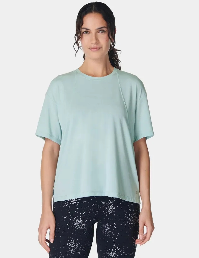Nike Sweaty Betty Soft Flow Studio T-Shirt, Muted Teal Blue
