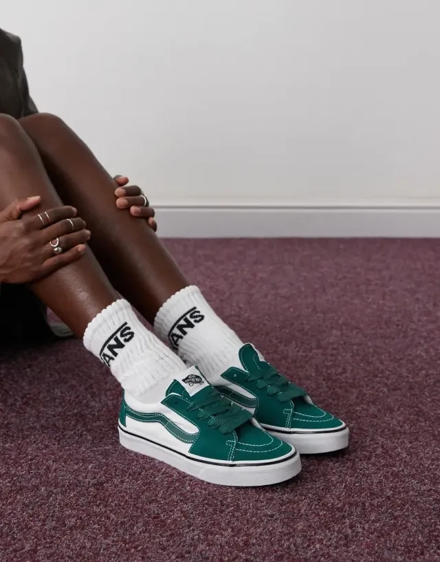 Vans Sk8-Low Two Tone Trainers In Dark Green And White