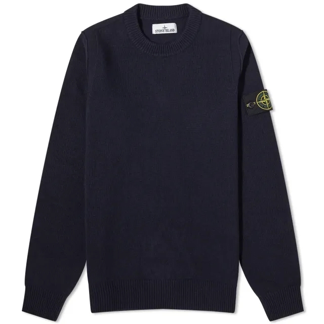 Stone Island Men's Reverse Seam Lambswool Crew Knit Navy Blue