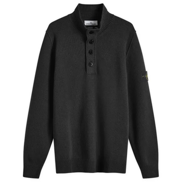 Stone Island Men's Lambswool Quarter Button Knit Black