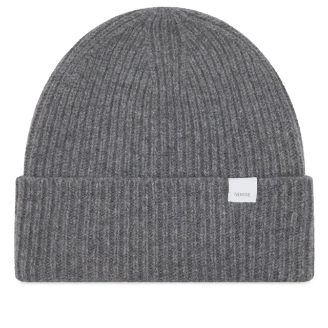 Norse Projects Men's Standard Lambswool Beanie Grey Melange
