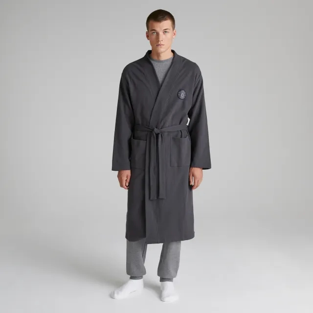 BRECREST Manchester United Mens Waffle Dressing Gown Grey