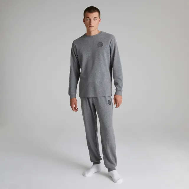BRECREST Manchester United Mens Waffle Long Sleeve Pyjama Set Grey