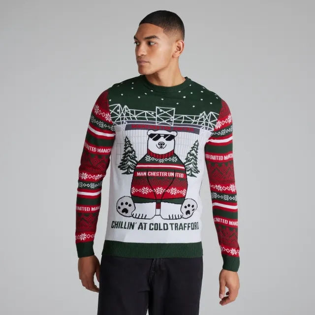 WIEBO Manchester United Polar Bear Christmas Jumper Green