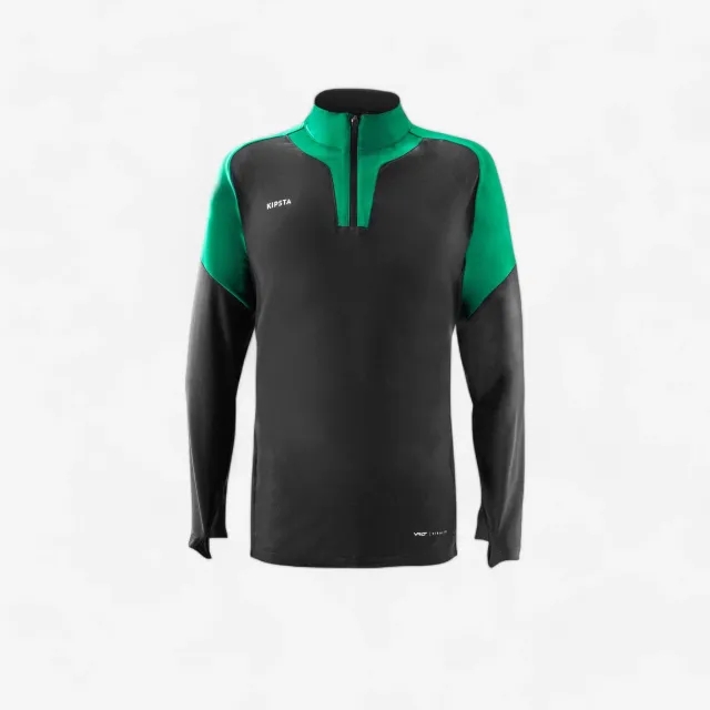 Kipsta 1/2-Zip Football Sweatshirt Viralto Club - Carbon Grey/Green