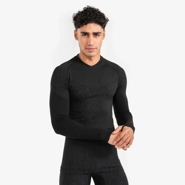 Kipsta Adult Long-Sleeved Thermal Base Layer Top Keepdry - Black
