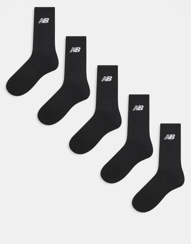 New Balance 5 Pack Everyday Socks In Black With Grey Logo