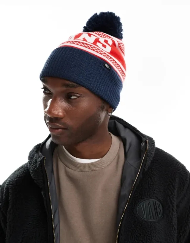 Vans Check Pom Beanie In Blue And Red-Multi