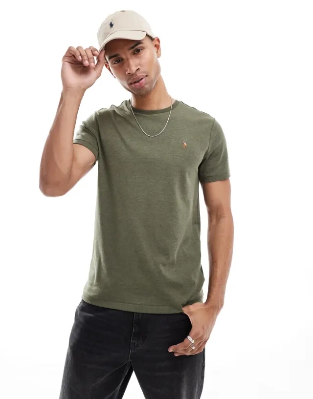 Polo Ralph Lauren Cotton Custom Slim Fit Short Sleeve T-Shirt, Service Green Htr