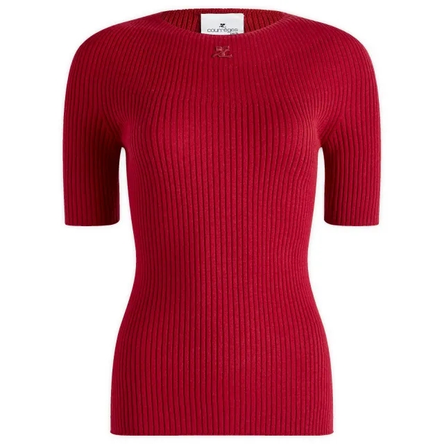 Courrèges Women's Short Sleeves Light Rib Sweater Grenat