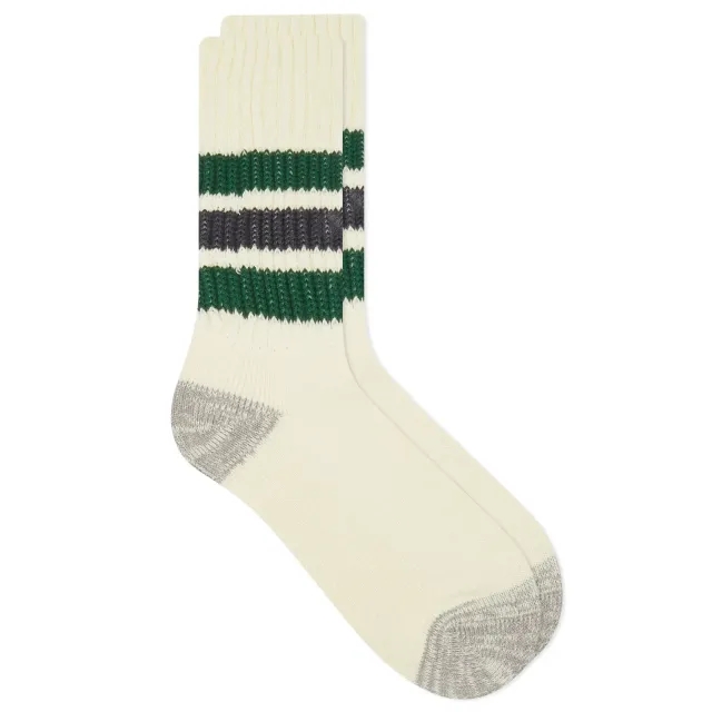 RoToTo Coarse Ribbed Oldschool Crew Socks - Green / Charcoal