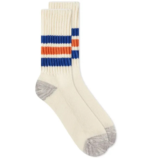 RoToTo Coarse Ribbed Oldschool Crew Socks - Blue / Orange