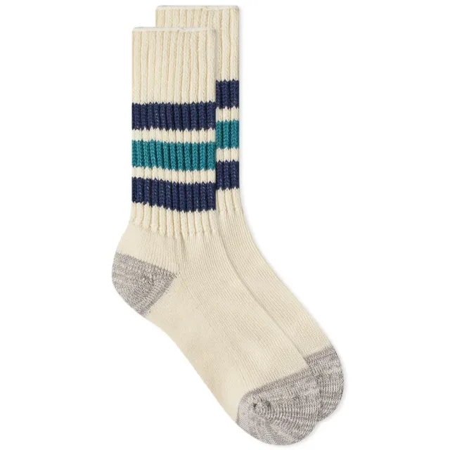 RoToTo Coarse Ribbed Old School Crew Sock Navy/Green