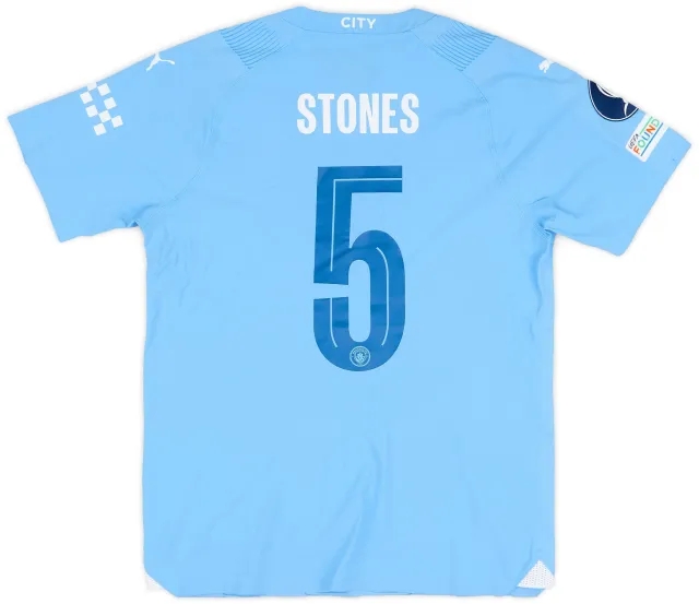 Puma 2023-24 Manchester City Match Issue Super Cup Home Shirt Stones #5