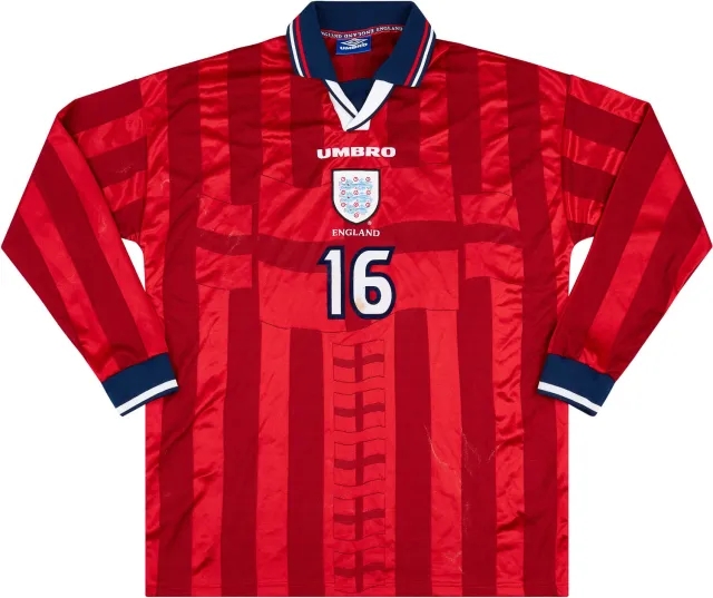 Umbro 1997-99 England Match Issue Away L/S Shirt #16 (Butt)