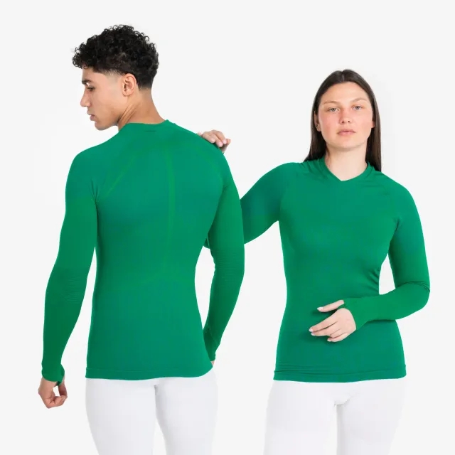 Kipsta Adult Long-Sleeved Thermal Base Layer Top Keepdry - Green