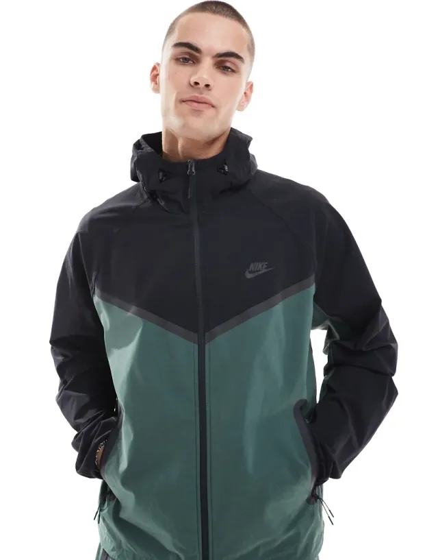 Nike Tech Woven Full Zip Jacket In Dark Green And Black
